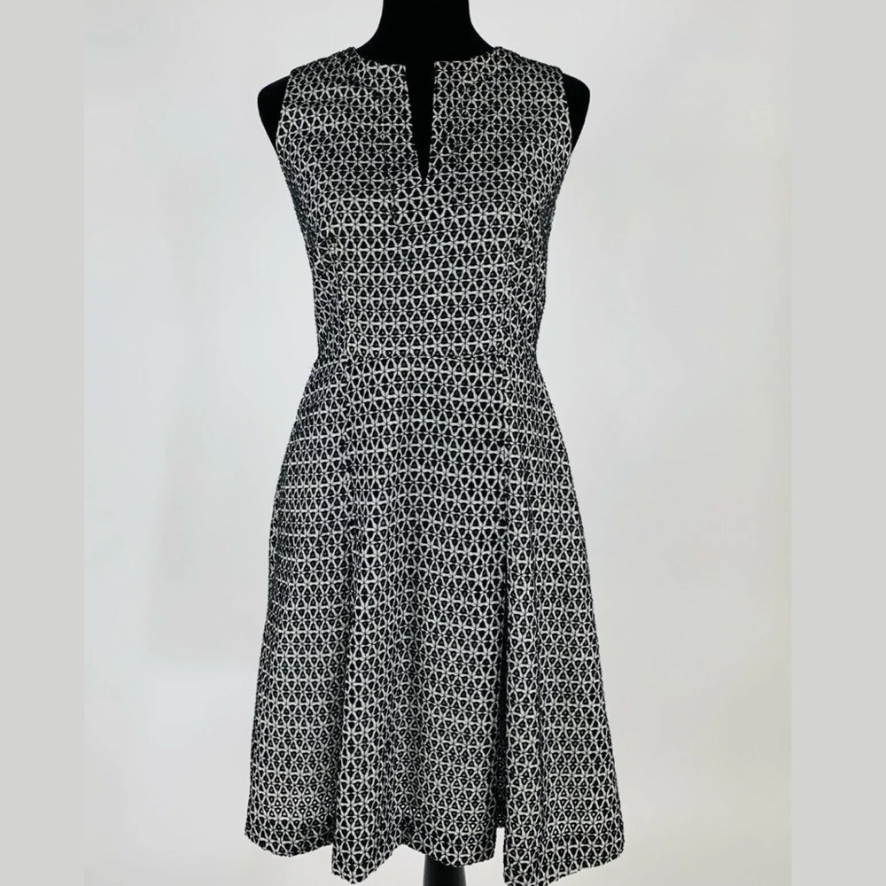 J.Crew Contrast Eyelet Dress Black White 4 Pleated